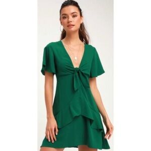 Lulu's Green V-Neck Mini Dress